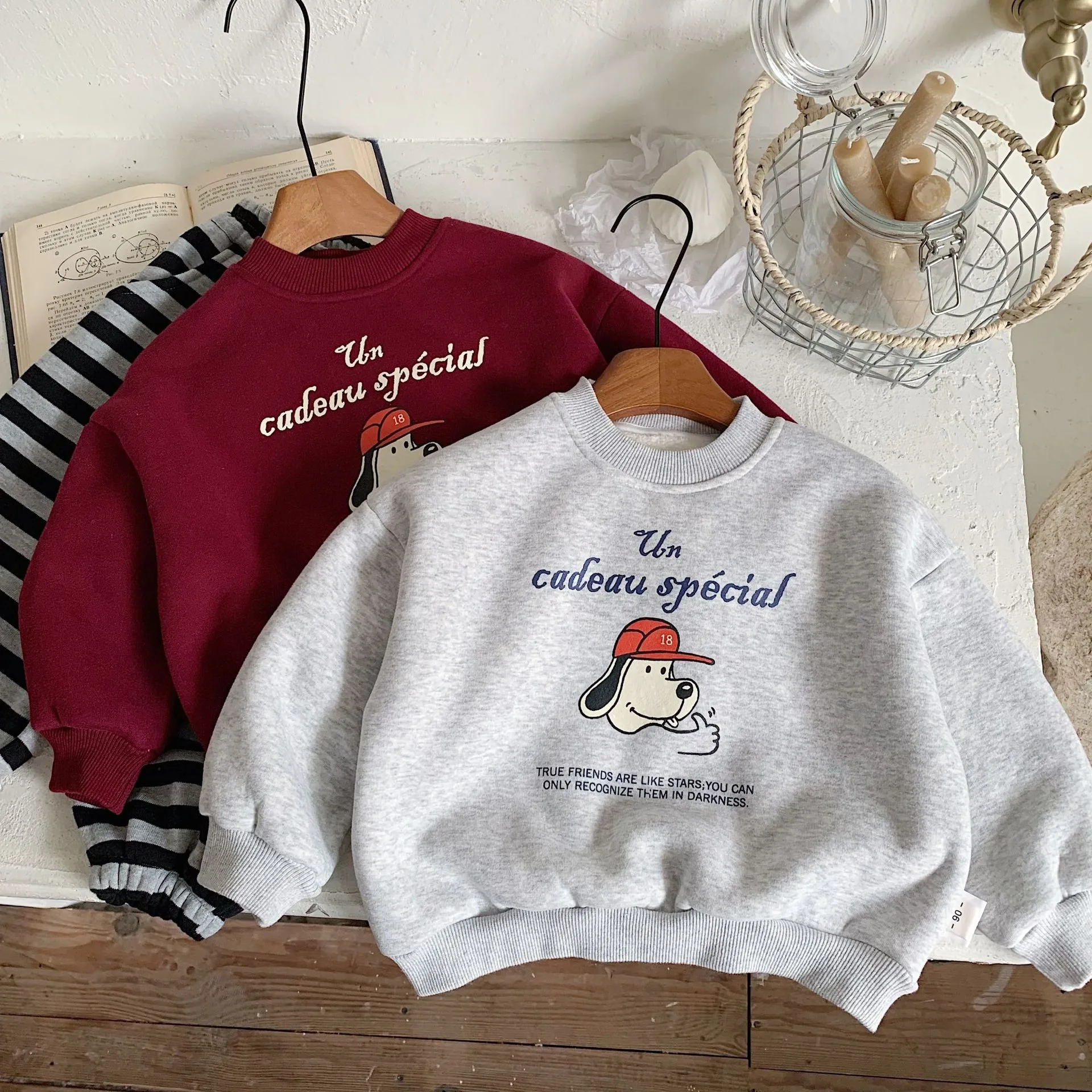 

2025 Winter New Children Cartoon Print Fleece Sweatshirt Cotton Boys Girls Casual Pullover Plus Velvet Thick Kids Warm Clothes