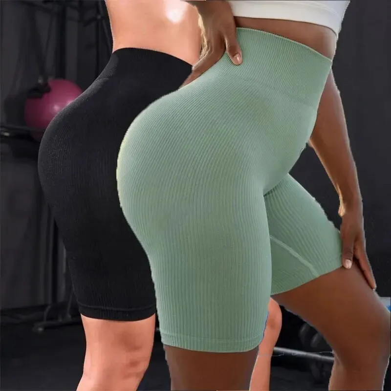 Women's Two-Piece Seamless High-Waisted Yoga Shorts Tight Elastic Breathable Fitness Leggings Running Workout Pants