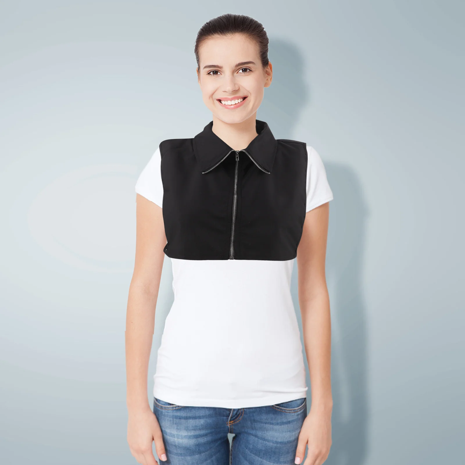 

Black Detachable Fake Collar For Women Polyester Faux Dickey Neck Insert Zippered Fashion Collar For Blouses Sweaters