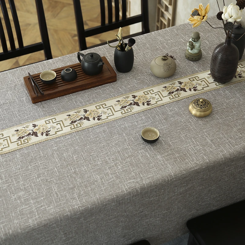 

A71 New Chinese style tablecloth Zen style linen desk long tablecloth conference table non-waterproof coffee table tea tableclot