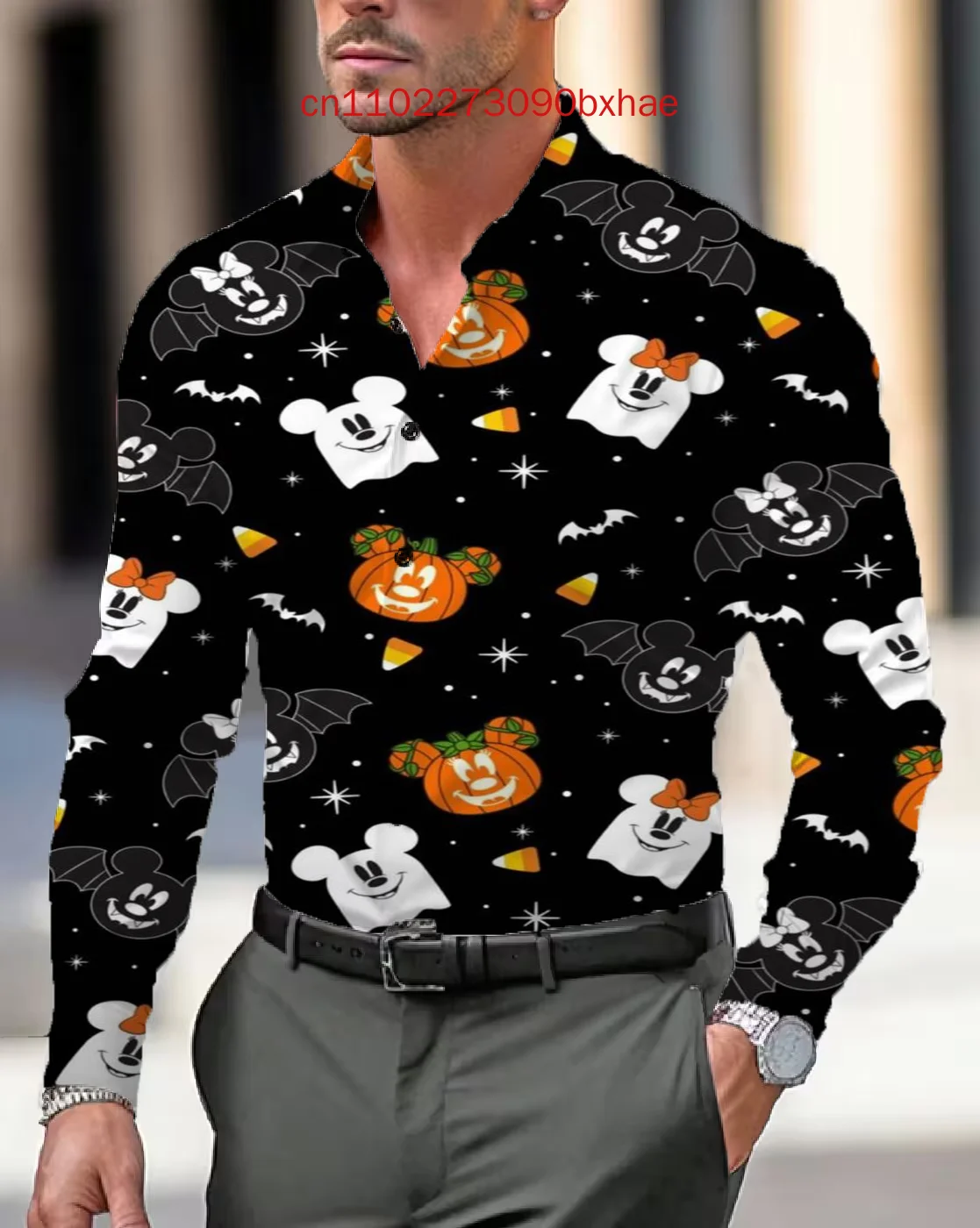 

2025 Disney Halloween Men's Shirt Autumn/Winter New Retro Street 3D Printed Men's Shirt Long Sleeve Button Top