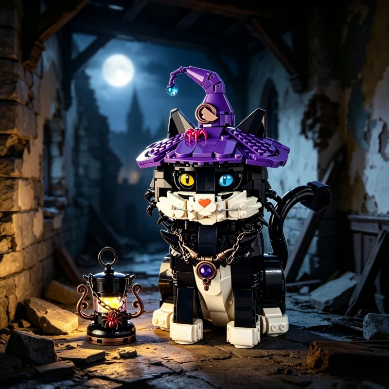

2026 Magic Cat Wizard Building Blocks Creative Desktop Ornament Assembly Model Collectible Table Decoration