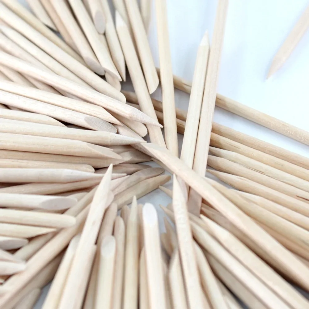 4 Different Sizes Orange Wood Sticks for Cuticle Pusher Cuticle Remove Tool Forks for Nails Manicures Tools 100Pcs/Set