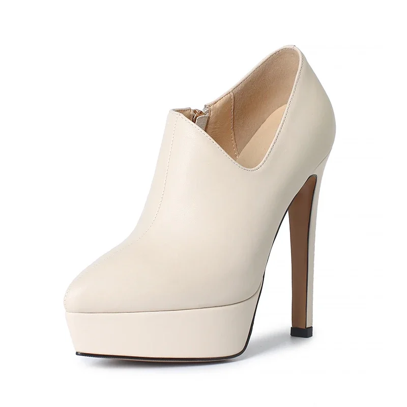 Couro de vaca apontado para plataforma bombas de salto fino super salto alto zíper lateral único sapato commuter tamanho grande