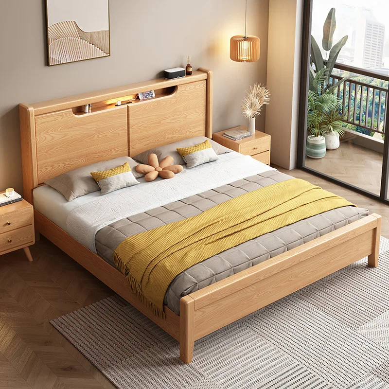 Nordic solid wood bed ash wood 1.8 meters double spot single  thickened bedroom storage high box