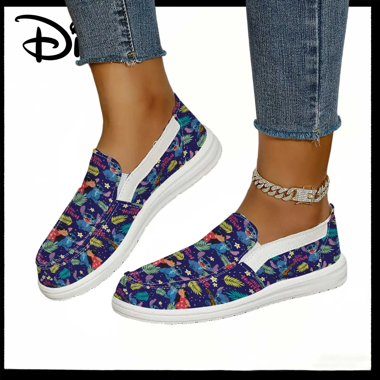 

Disney Lilo & Stitch Tropical Print Dark Purple Slip-On Sneakers – Comfortable Casual Shoes for Women