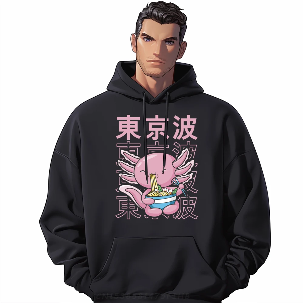 

Kawaii Axolotl Eating Ramen Noodles Teens XS Graphic Sweatshirts High Quality Men's Hoodie Graphic