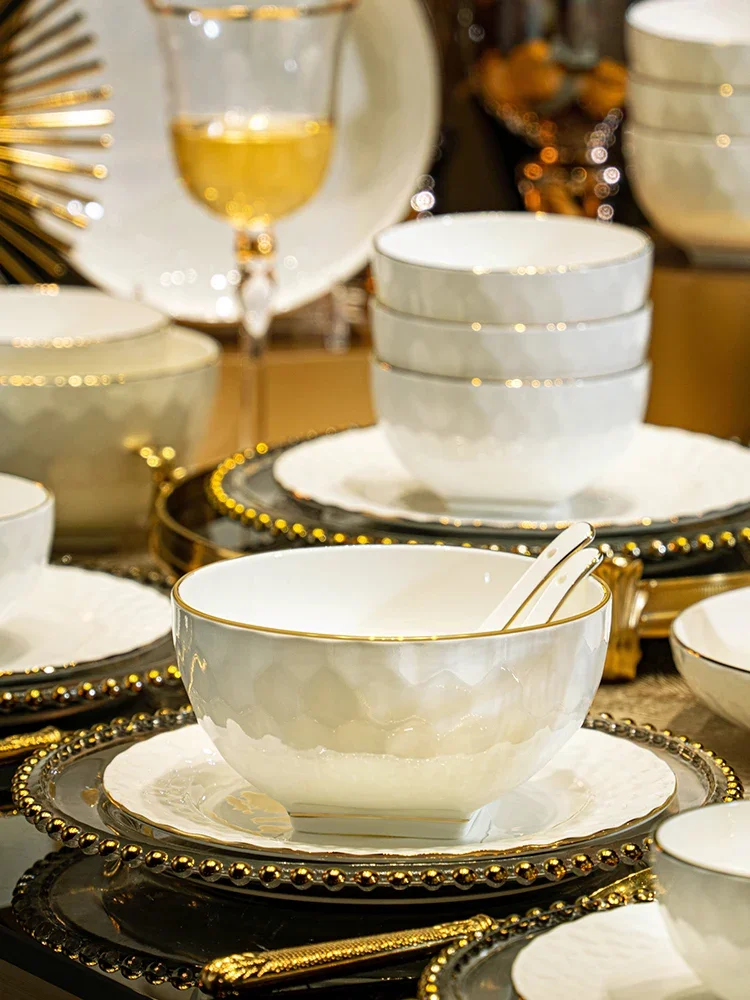 Tableware Good-looking Bowl and Plate Household Combination Housewarming Gift Light Luxury Bone China Bowl and Dish Set