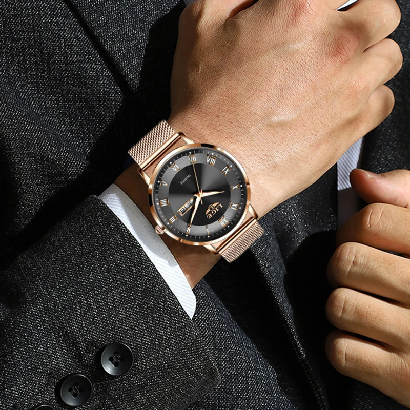LIGE Fashion Luxury Quartz Watch for Men Casual Mesh Belt Date Week Ultra Thin Men\'s Watches Elegant Male Clock Reloj Mujer+Box