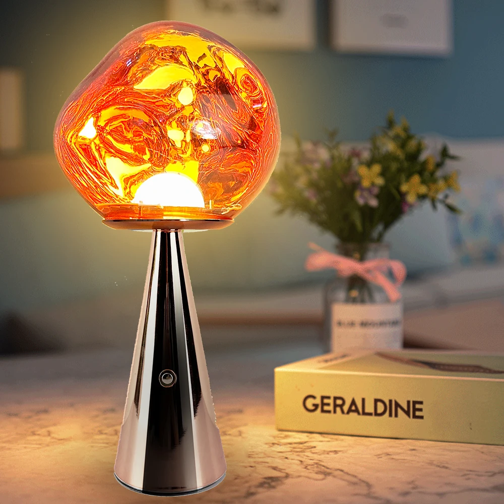 

LED Volcano Lava Lamp Scandinavian Style Spherical Table Lamp Touch Dimming 3 Color Temperature USB Rechargeable Home Decor Nigh