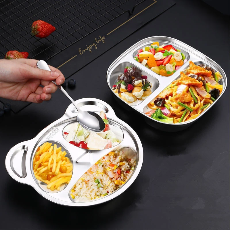 Cartoon Divided Children's Lunch Box 304 Stainless Steel Creative Fast Food Dinner Plate Serving Snack Dishes for Kindergarten