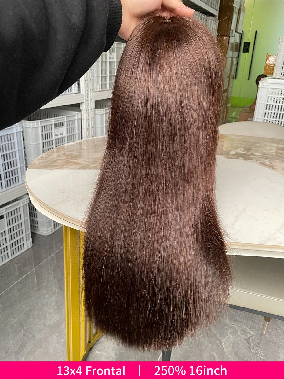 #2 Brown Chocolate Color 250 Density Lace Frontal Wig Human Hair Raw Vietnamese Double Drawn 13x4 Bob Lace Front Human Hair Wigs