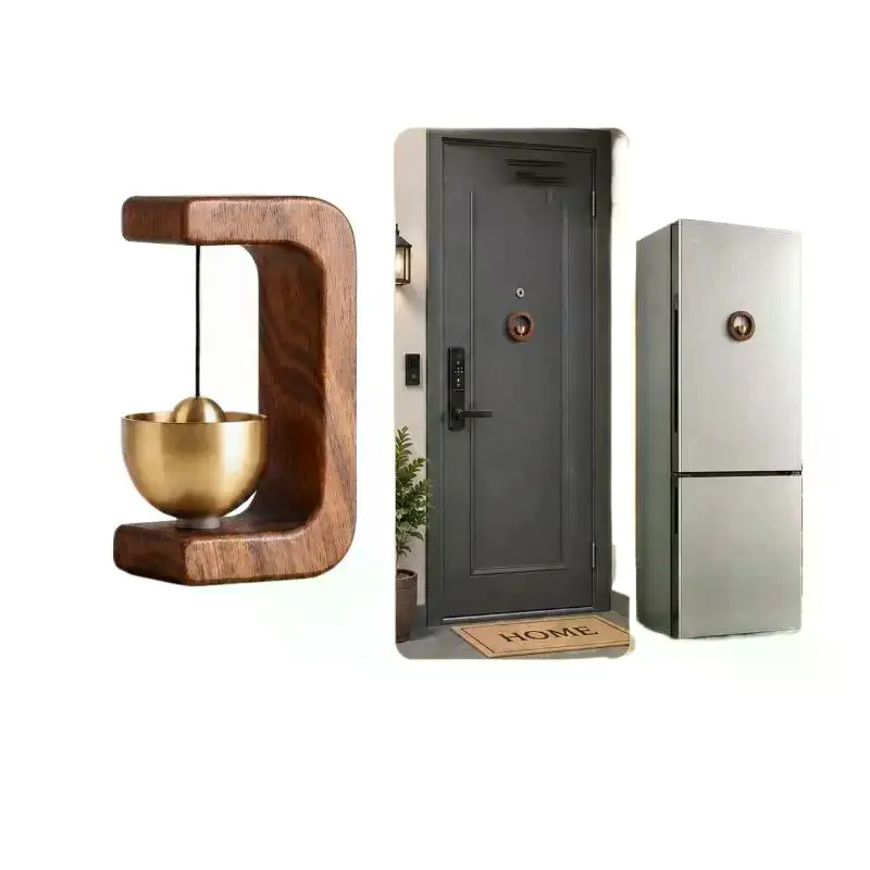 Wooden Wind Chimes Wireless Magnetic Brass Doorbell Vintage Jingle Bell for Store Entrance Door Decor