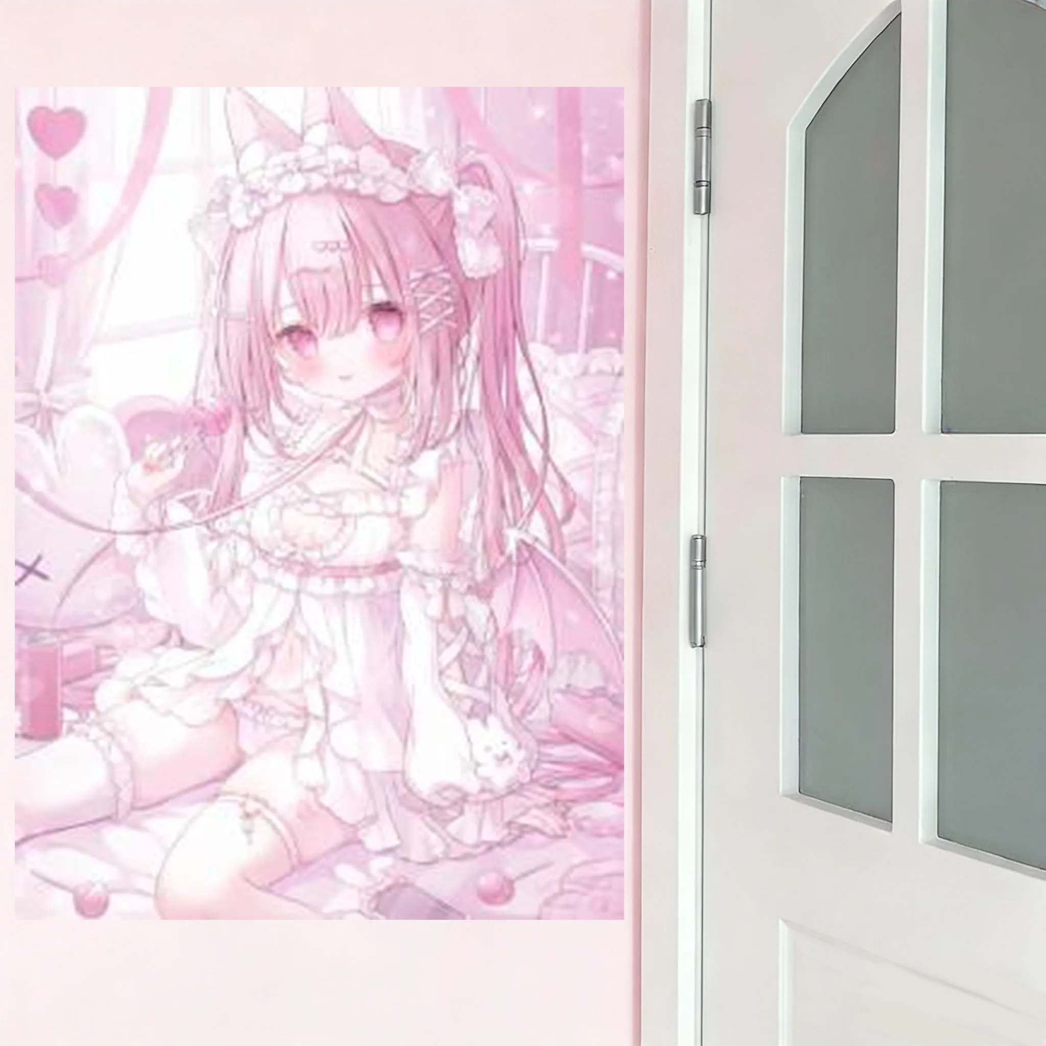 VAKAMA Wandteppich mit rosa Kawaii-Mädchen-Design, niedlicher Mädchen-Hintergrund, geeignet für Schlafzimmer, Zuhause, Wohnheim, Party-Dekoration, Geschenke für Anime-Fans