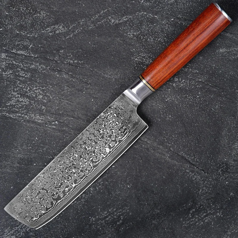 

Nakiri Knife 67-layers Damascus Steel 10Cr15CoMov Blade Chef Cleaver Meat Slicing Vegetables 7 Inch Kitchen Knives Wood Handle