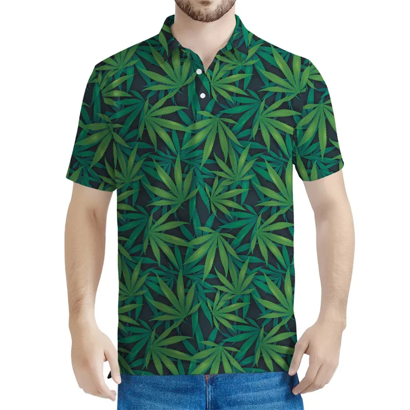 Fashion Plants Leaves Pattern Polo Shirt For Men 3D Printed Hemp Short Sleeves Tops Summer Street Oversized Lapel T-Shirts