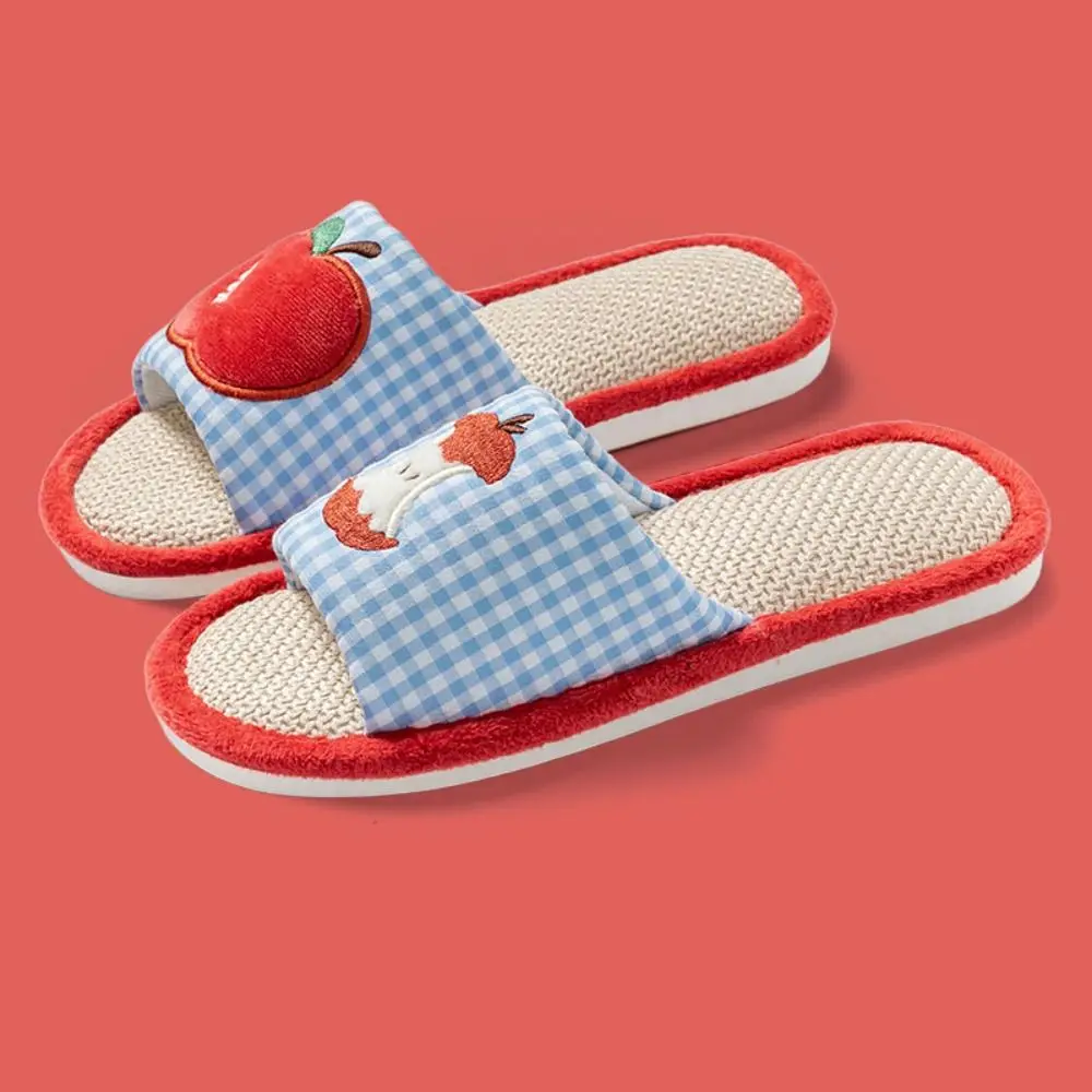 مريحة الفراولة منزل الكتان النعال المضادة للانزلاق الكتان الحلو النعال النساء لينة وحيد الفواكه شبشب منزل الفتيات