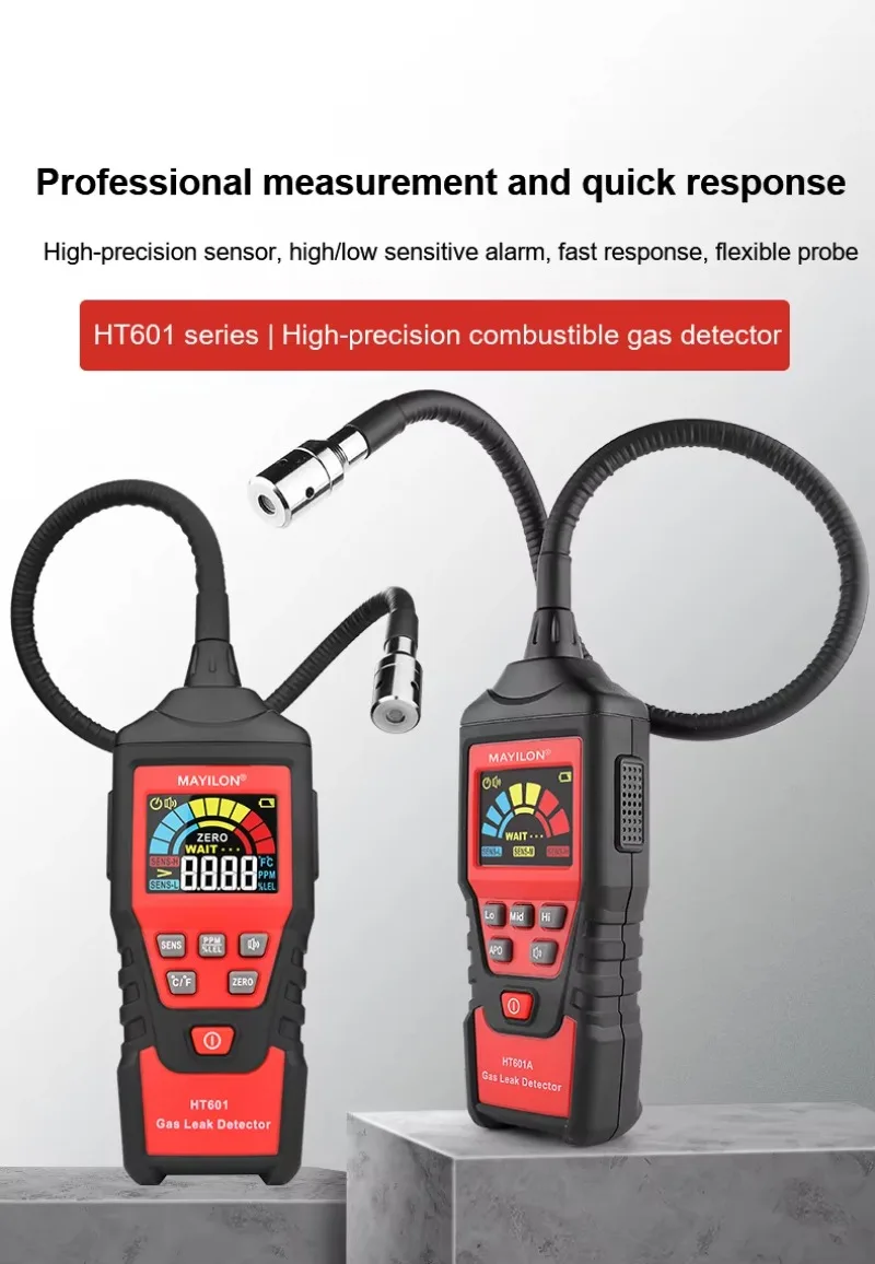 0-9999ppm Ht601a Rilevatore portatile per fughe di gas combustibile con sonda flessibile da 40 cm per C0 Ch4 C2h2 USB