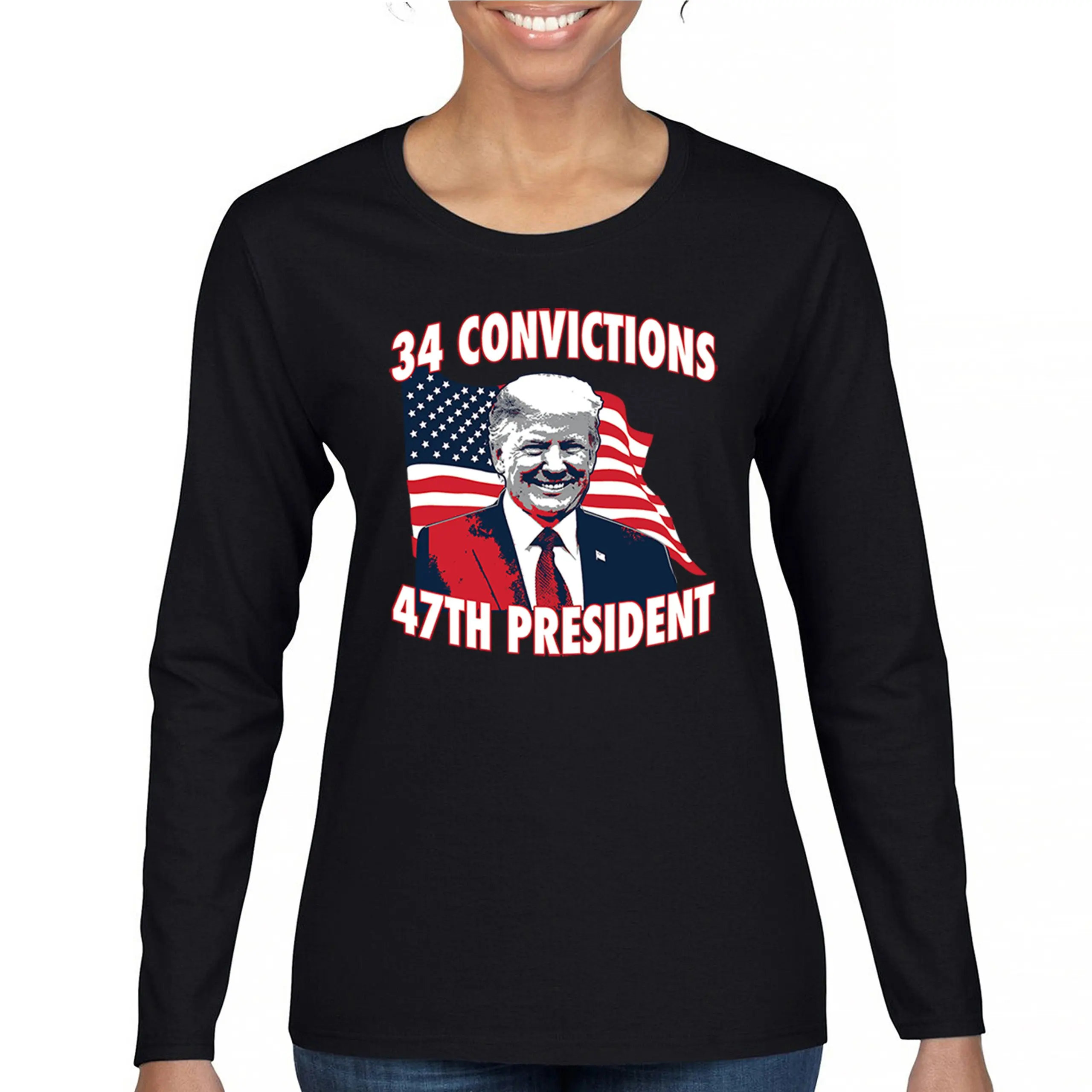 Trump 2024 34 Convictions 47th President Women's Long Sleeve T-shirt MAGA USA