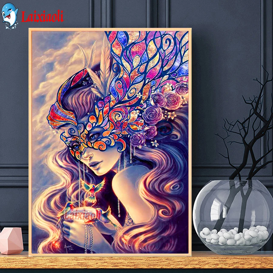 5D Diamond Painting full drill square diamond embroidery color mask Girl Cross stitch Hummingbird woman Sale Handicraft Art gift