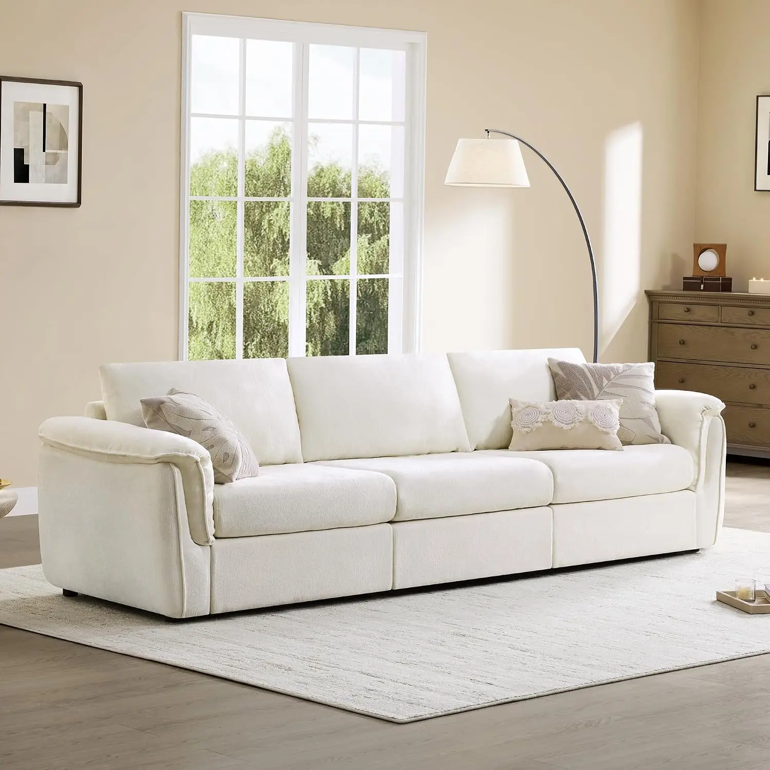 Extra Large Sectional Sofa, Cloud Modular 3 Seater, Mid Century Modern Chenille Cream, Living Room Furniture, Customized