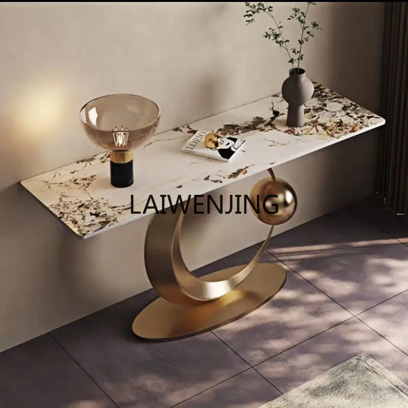 HLZ light luxury crescent moon style rock slab entrance table household light luxury entrance table decorated against the wall