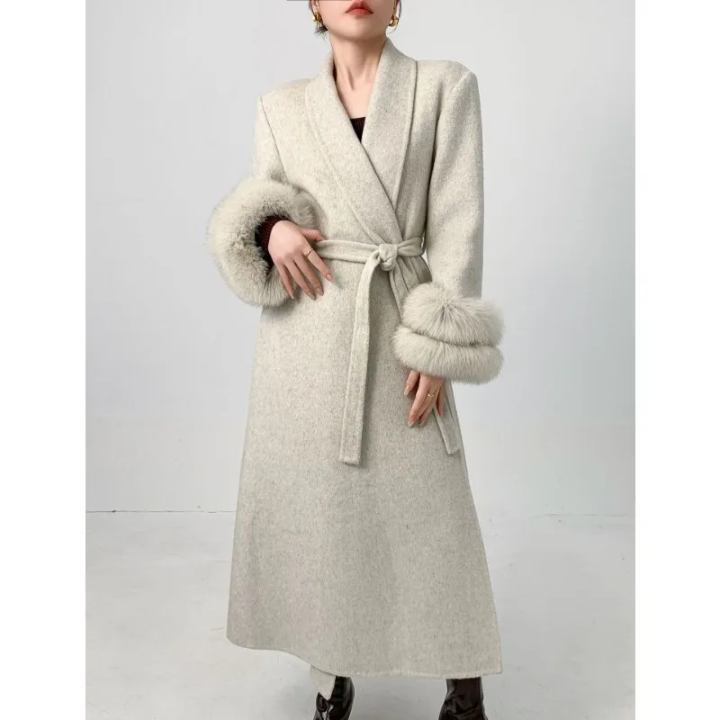 Autumn Winter New Double-sided Woolen Coat Woolen Coat Bathrobe Elegant Fashion Leisure High-end Women's Clothing
