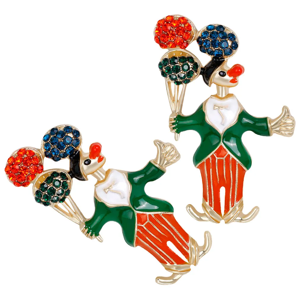 2Pcs Lovely Clown Design Alloy Brooches with Shining Embellishment Suitable for Casual Formal Events Birthday Christmas