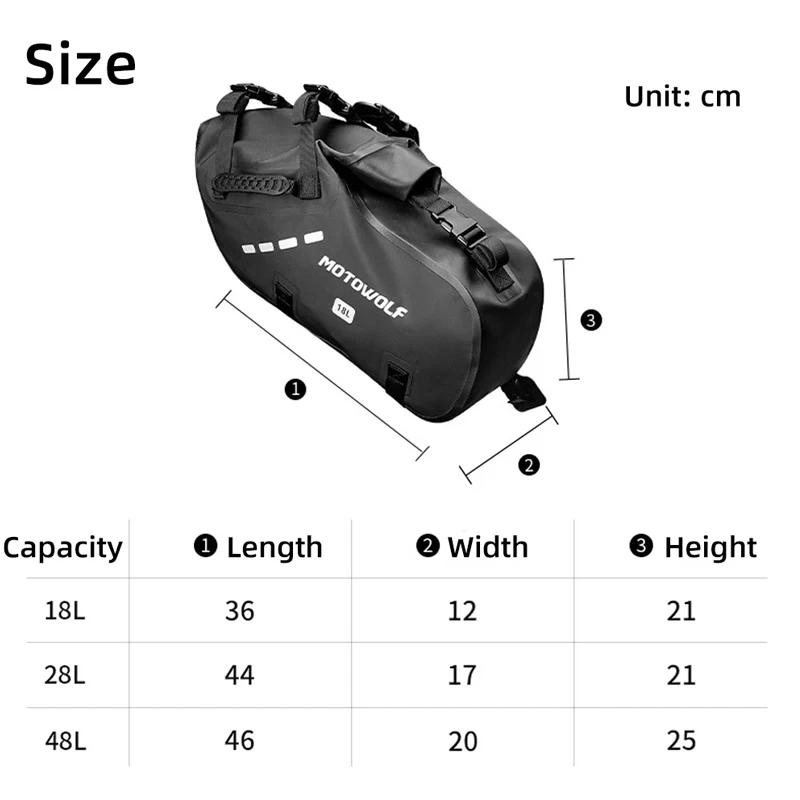 Motorcycle Saddle Side Bag 18L/28L/48L Waterproof Universal Riding Luggage Storage Travel Bag Back Seat Tail Bag Outdoor Bag