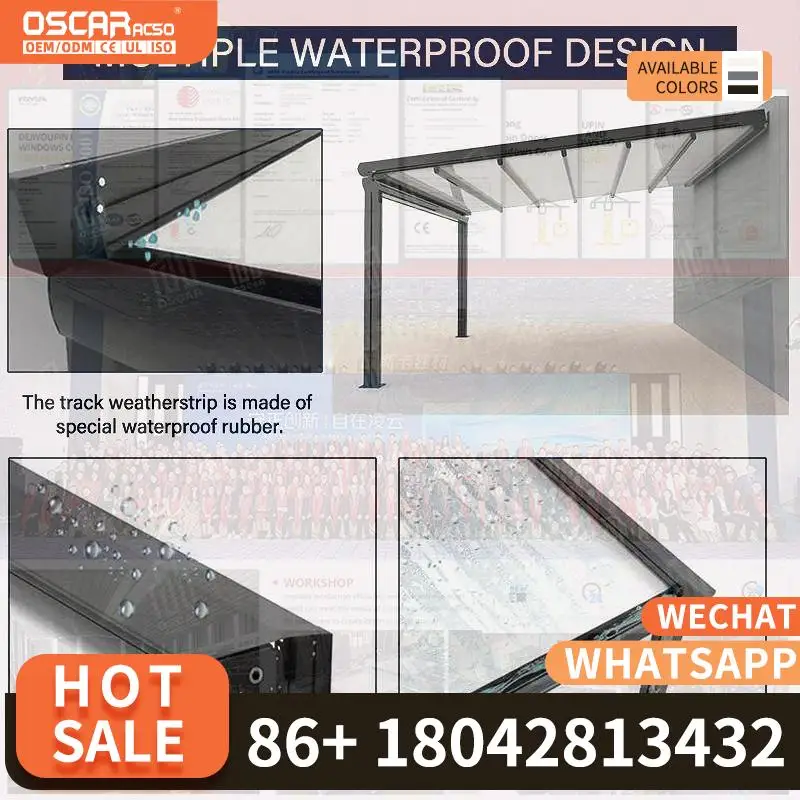 Waterproof Motorized Retractable Canopy Awning with PVC Sail Custom Aluminum Frame for Outdoor Garden Sunshade Retractable Canop