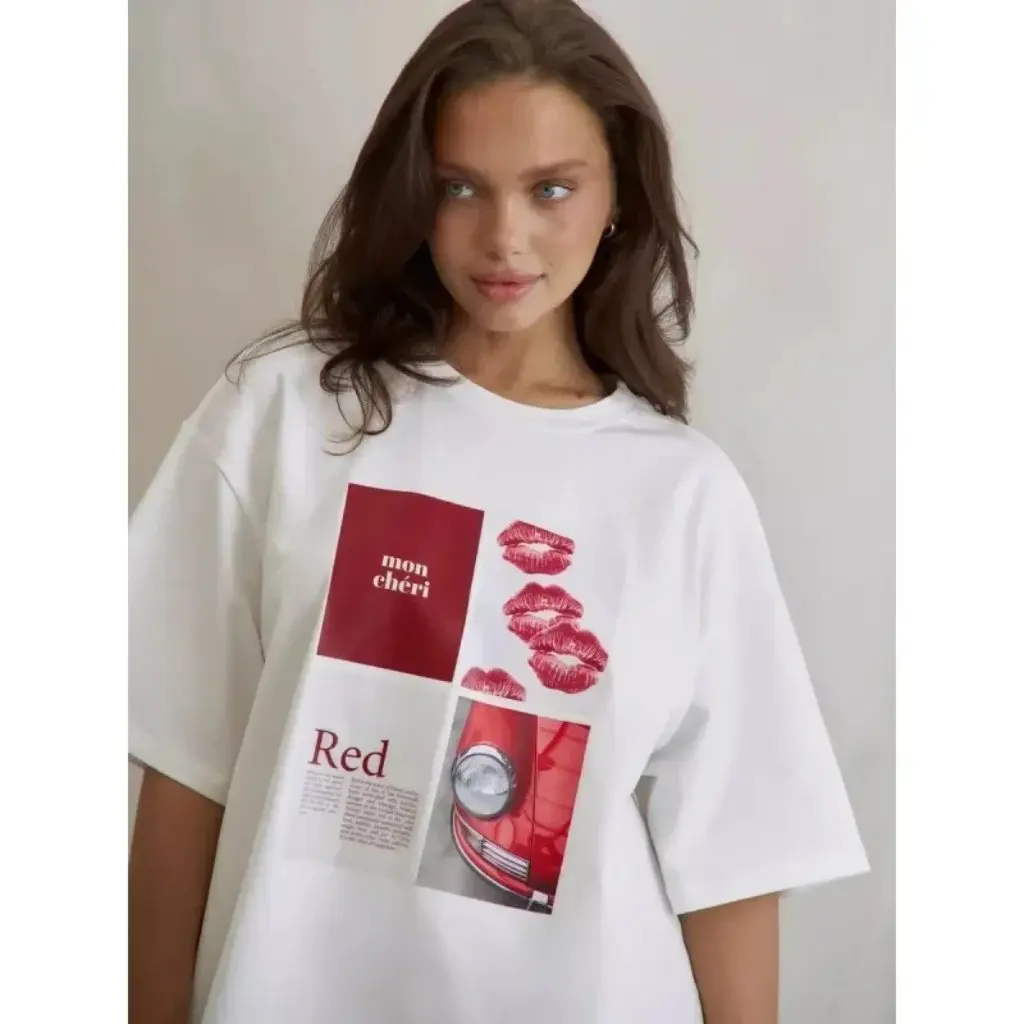 

Women's Pure Cotton Mid-Length Half-Sleeved T-Shirt Summer Laid-Back Style Loose Fit Printed Top for Casual Wear