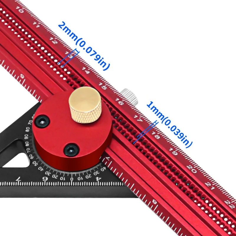 Precision Scribe Ruler Aluminum T-Type Line Drawing Hole Ruler Woodworking Square Layout Marking Gauge Durable Red+Black 300Mm