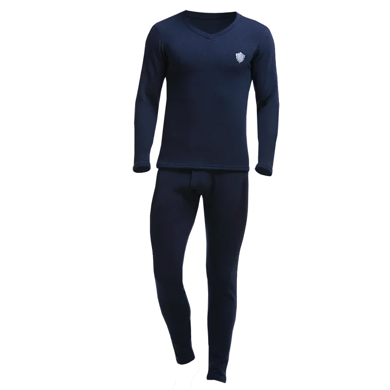 

4PCS Men's thickened fleece V-neck thermal low-neck fitted cotton long sleeve shirt and long johns warm underwear set