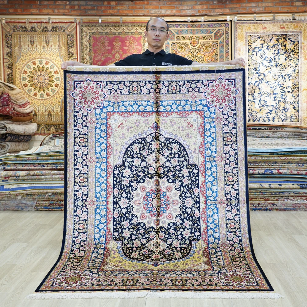 122x183cm Vantage Traditional Silk Rug Black Antique Persian Carpet Sale