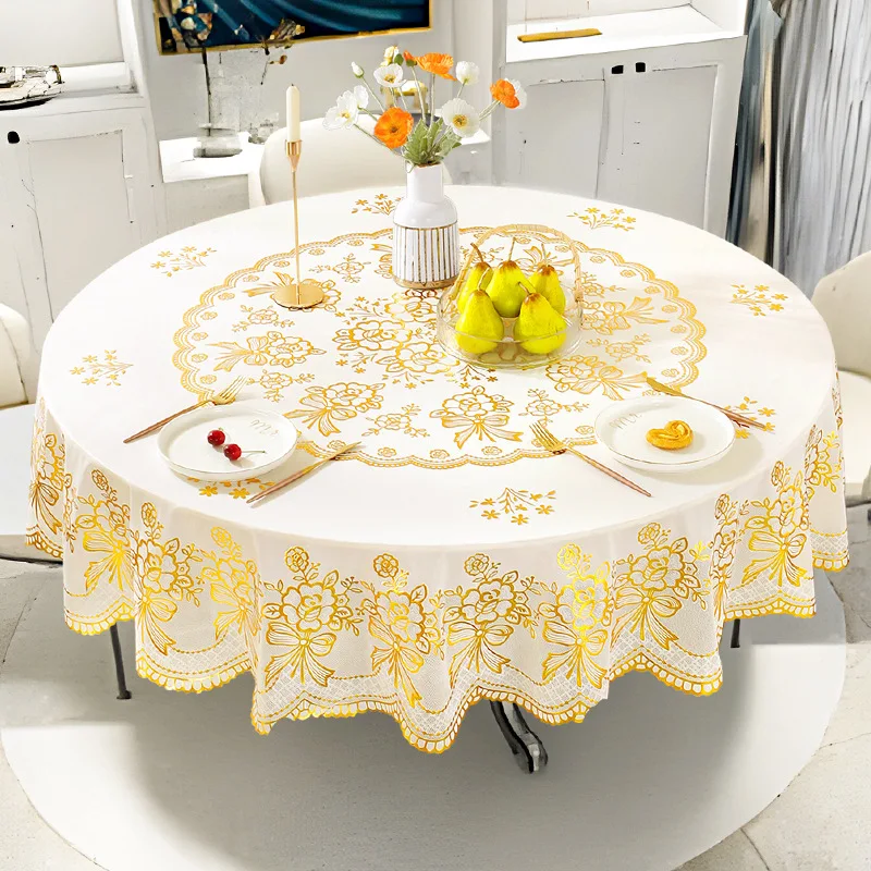 

European Style Round Table Tablecloth Anti Scalding Non Washing PVC Circular Tablecloth Home Hotel Dining Table Decoration Mat