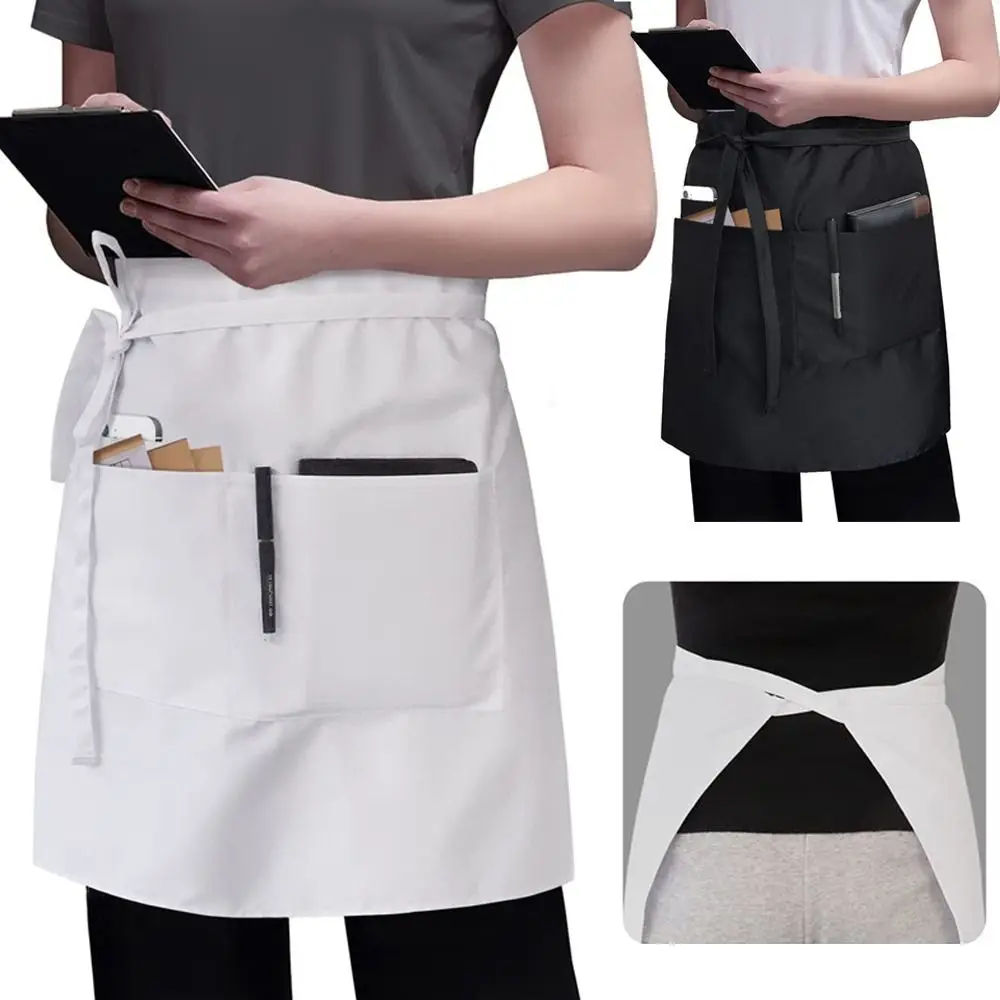 Household Abrasion Resistant Chef Apron with 2 Pockets Thick Cooking Apron Half Body Kitchen Pinafore Restaurant