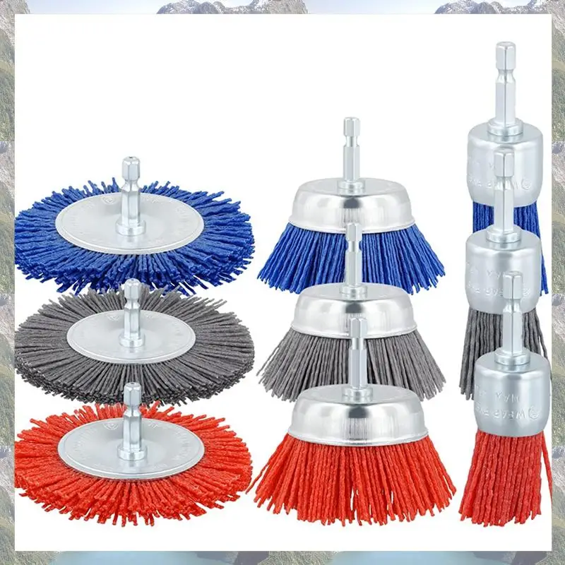 عجلات فرشاة سلك كاشطة لخيوط الاتجاه لعام 2025، مجموعة فرشاة مثقاب من النايلون مكونة من 3 أحجام مع مثقاب 1/4 بوصة لإزالة طلاء تآكل الصدأ #3