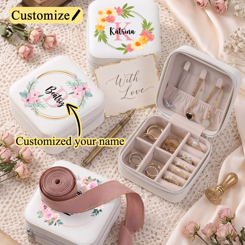 Personalized Wreath Name Jewelry Storage Box, An ideal gift for a lady, Customized Jewelry Organizer Box, Travel Jewelry Boxes