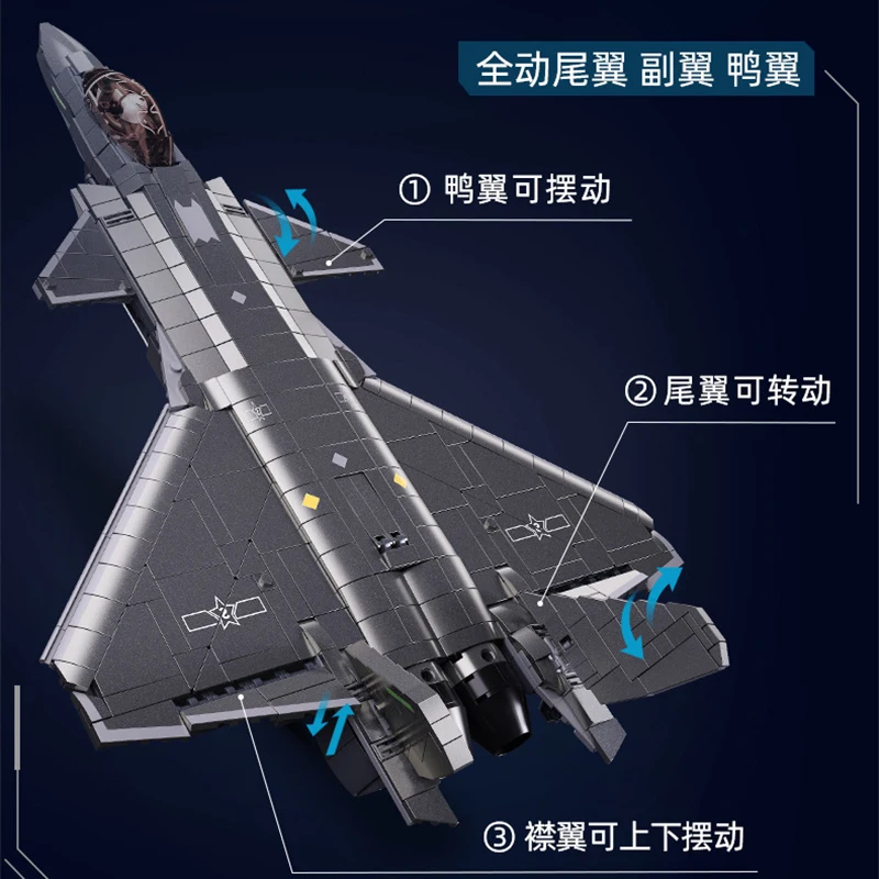 Avião militar modelo tijolos brinquedos chinês J-20 stealth lutador blocos de construção simulado revestimento metal compatível com lego