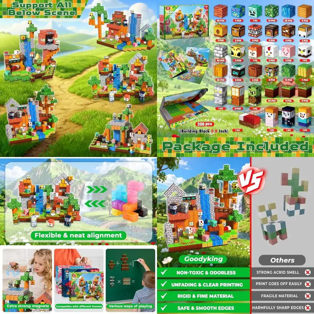 Blocs de construction magnétiques sur le thème de la forêt, 300 pièces, aimants puissants, jouets d'apprentissage STEM, idéaux pour les plus âgés de 3 ans, parfaits pour Bo