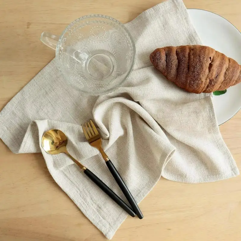 Cotton Napkin 40x40cm Beige Linen Reusable Tea Towel Wedding Party Table Decoration Kitchen Dining Cloth Serviette
