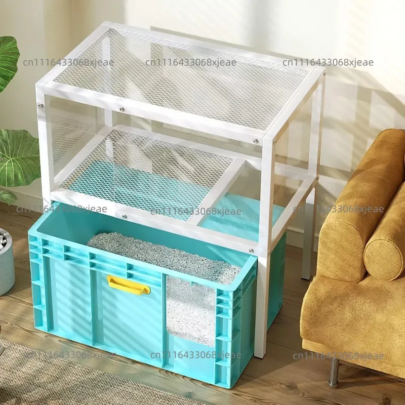 2026 New Double Layer Oversized Cat Litter Box Enclosure With Upper Storage Shelf Splash Proof Deodorizing Hidden Cat Toilet