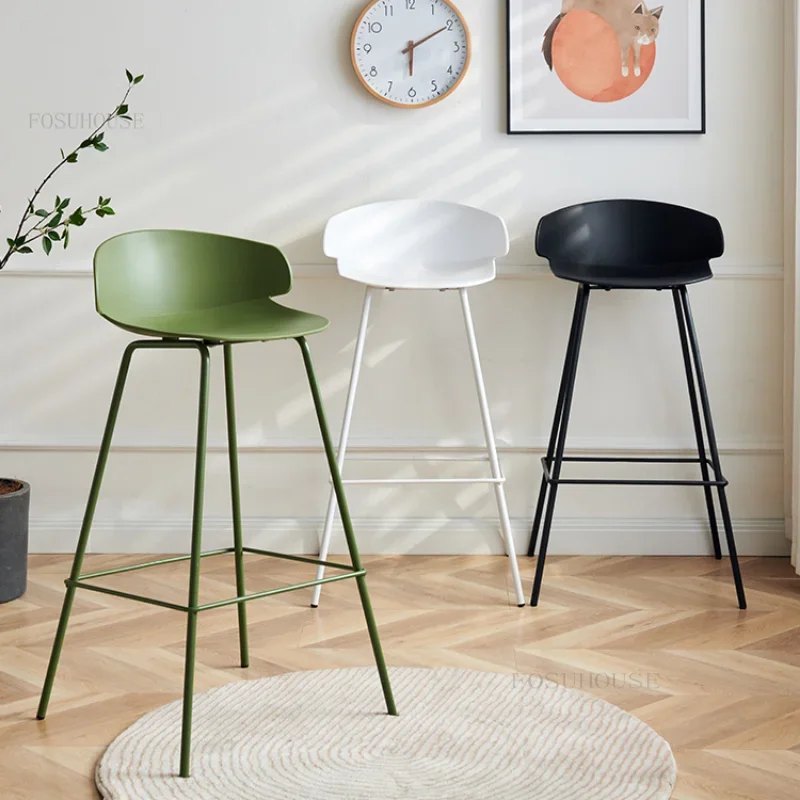 Nordic Plastic Bar Stools Kitchen High Dining Chairs Counter Designer Household Backrest Bar Chair Creative Hotel Stool