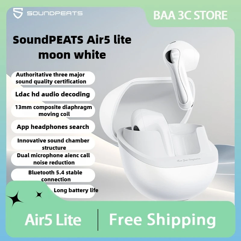 

Soundpeats Air5 Lite Wireless Bluetooth Headphone HiFi HD Noise Reduction Headsets Customized Long Endurance Earphones