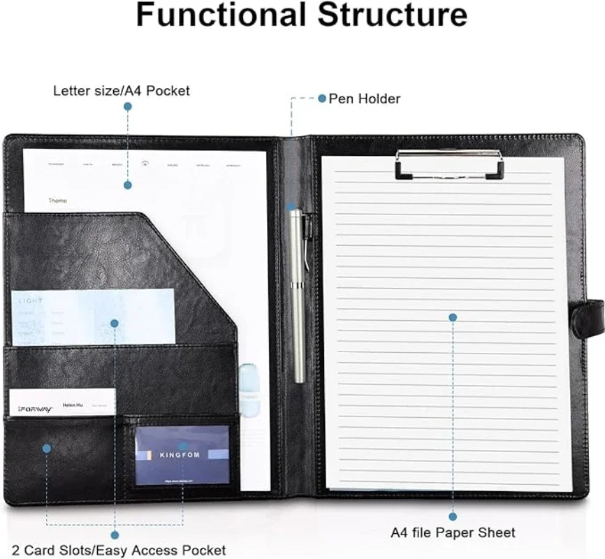 Paket file folder papan klip Notepad Bisnis kombinasi pengatur papan klip kulit A4PU cocok untuk resume dudukan Notepad