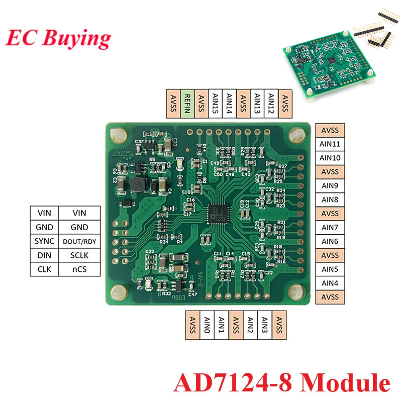 AD7124 AD7124-8 Wielokanałowy moduł akwizycji danych ADC Szerokie napięcie DC2.7-6V RS232 Płytka akwizycji danych z portem szeregowym