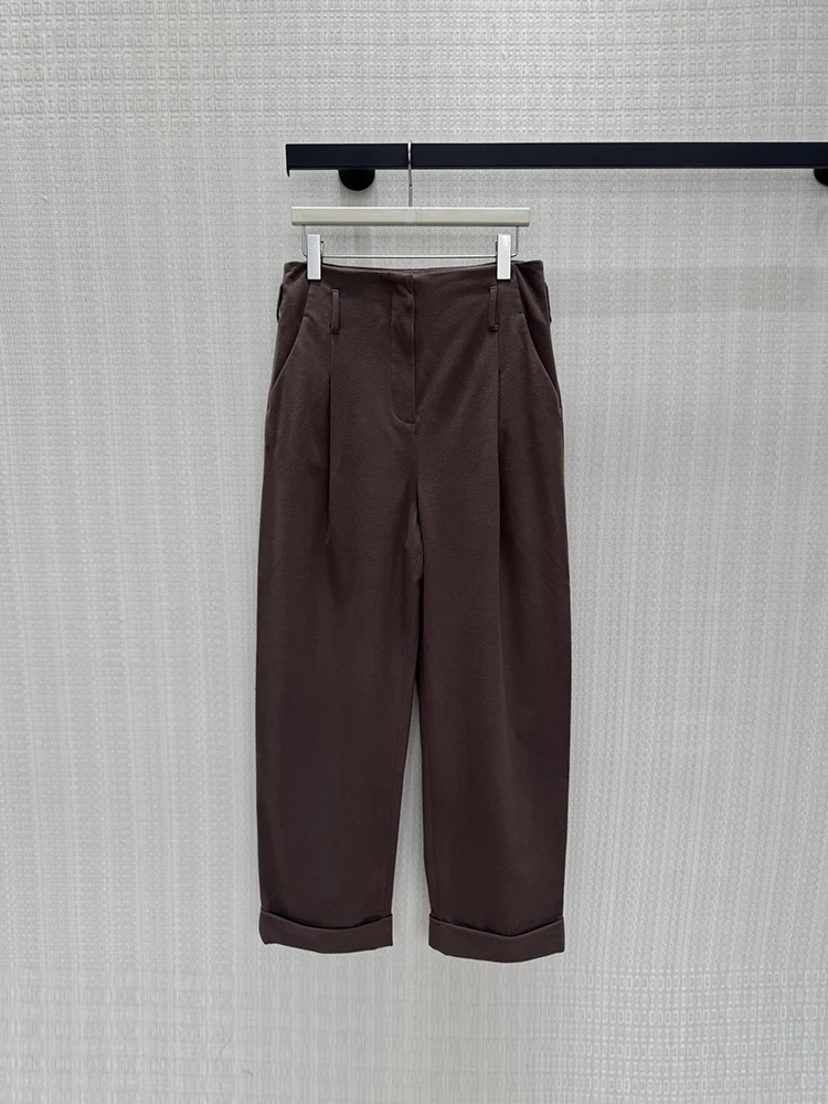 Spring Summer Fashion Daily Casual Coffee Color Vintage Pencil Trousers Women's Middle Waist Simplicity Straight Barrel Pants