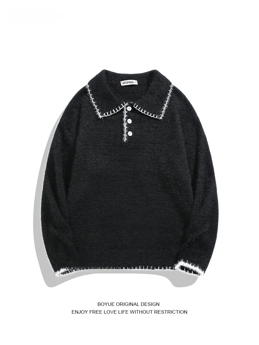 

Boyue Faionable, сшитый вручную трикотаж из искусственной норки, повседневный свободный мужской свитер, универсальная повседневная одежда, зимнее тепло