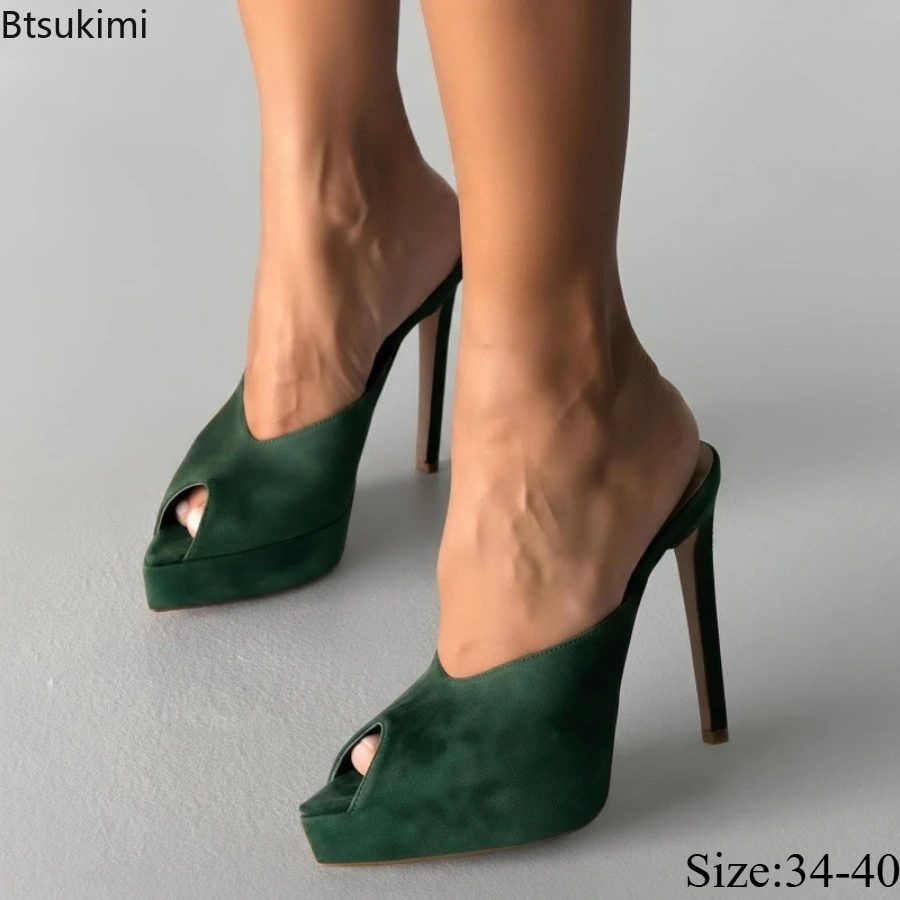 Retro Einfarbige Plateau-Mules Sommerliche Offene Zehenpartie Schlanke Hochhackige Pantoletten Sexy Damen Party Nachtclub Kleid-Sandalen