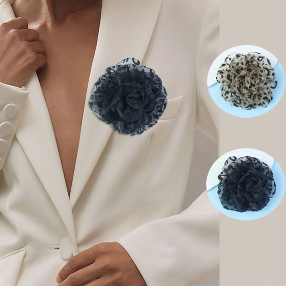 9 cm neue klassische Vintage-Brosche im Hongkong-Stil mit gebranntem Rand aus Organza und